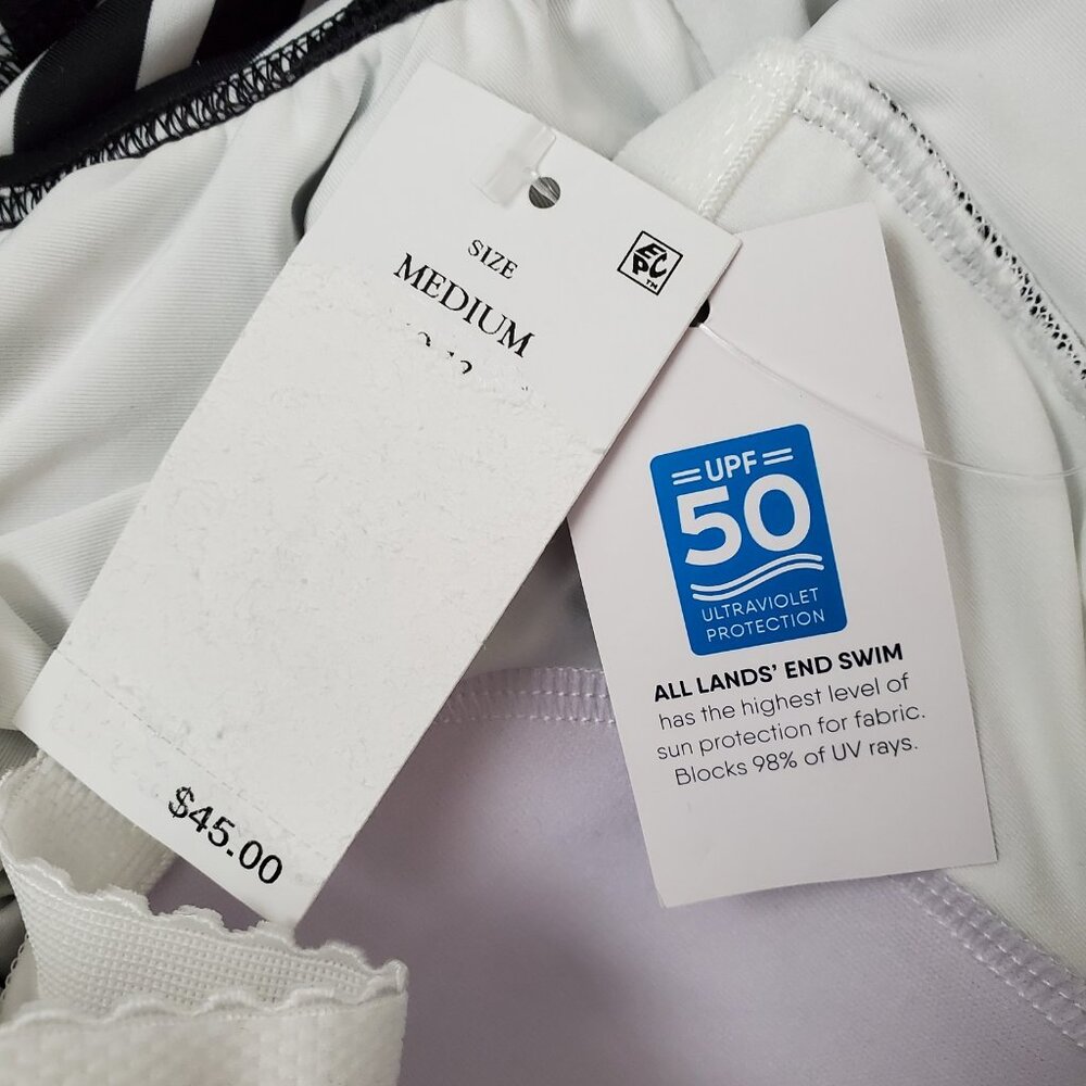 Women's Lands' End One Piece Swimsuit Black White Stripe Size M Full Coverage - Picture 6 of 8